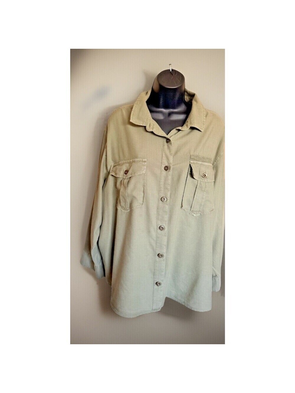 A.N.A. Women's Long-Sleeved Button Down Olive Green Collared Women's Blouse XL